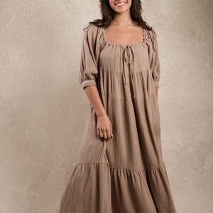Harmony Dress - Brown - Elegant Tan Maxi Dress